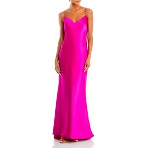 Aqua Formal Satin Cowl Open Back Gown Size 0 Magenta NEW